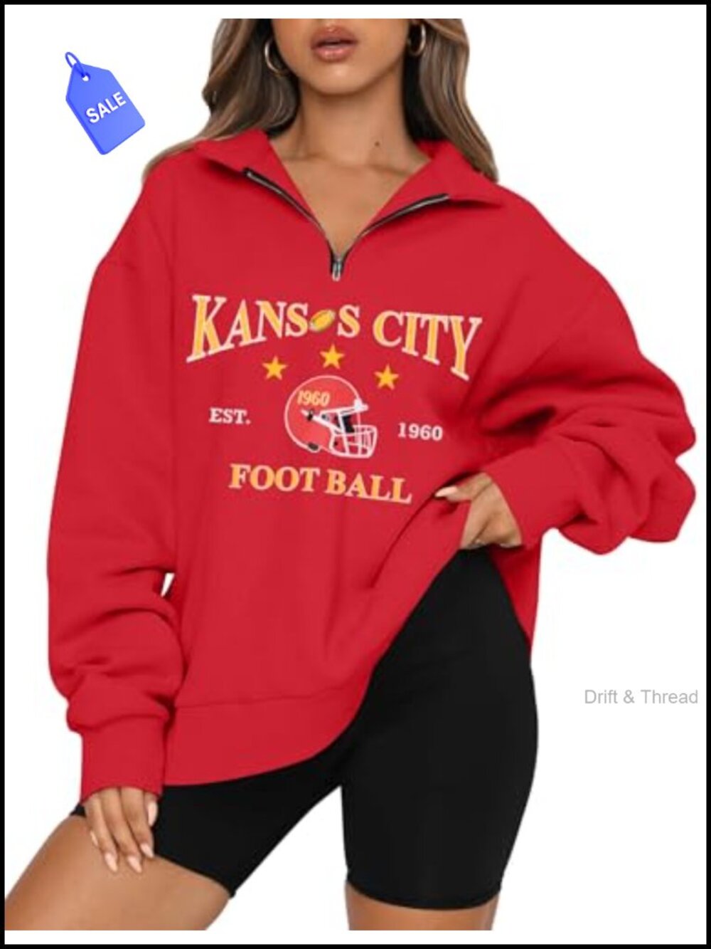 Quarter Zip Football Sweatshirt Pullover Women Game Day